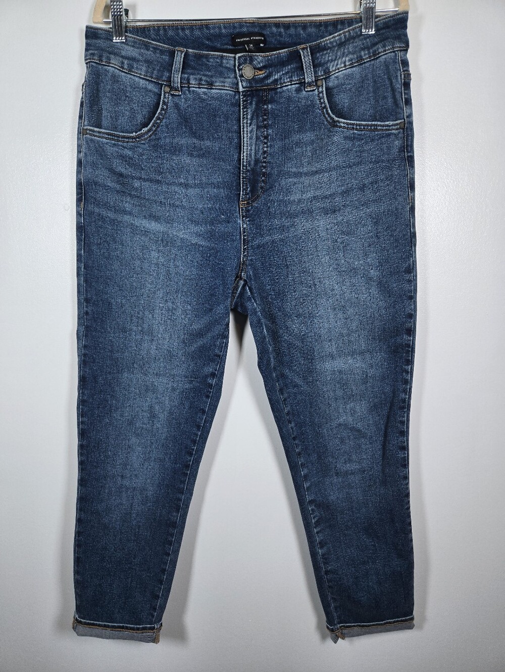 Universal Standard Seine High Rise Skinny Cuffed Cropped Denim Jeans Size 14